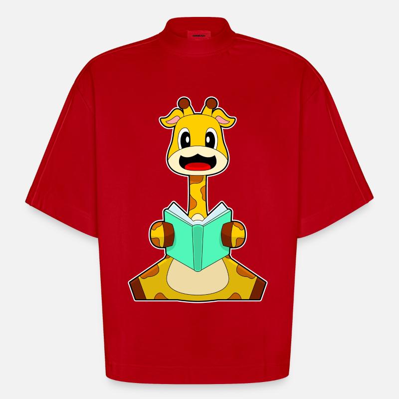 Giraffe Nerd Buch - Heavyweight Oversized Organic Boxy T-Shirt Made in EU - Rot