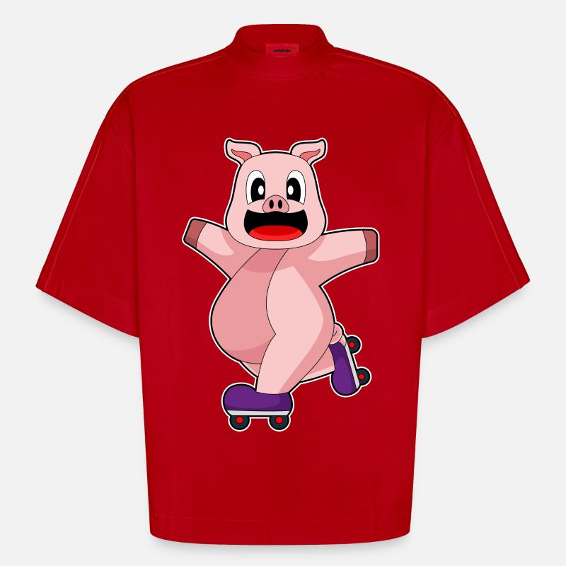 Schwein Inline skating Rollschuhe - Heavyweight Oversized Organic Boxy T-Shirt Made in EU - Rot