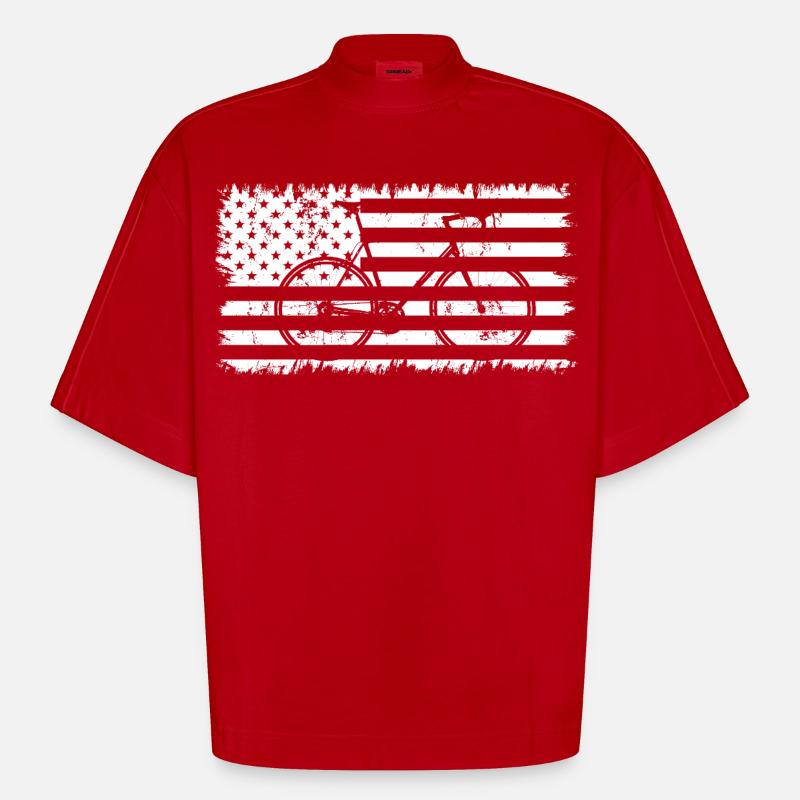 Drapeau américain de vélo - T-shirt bio épais oversize Boxy fabriqué en UE - rouge