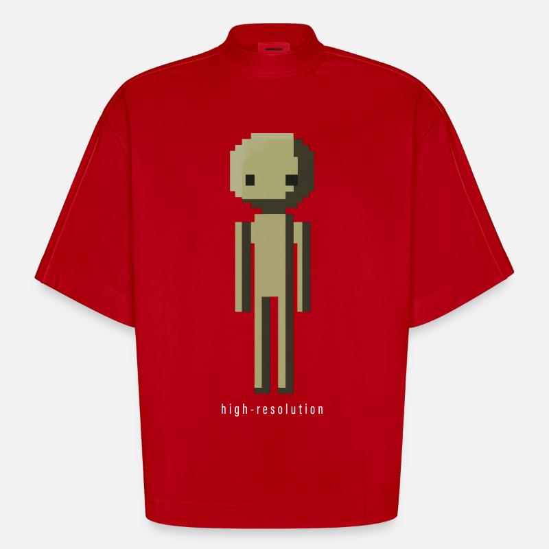High Resolution Lustig Pixelart Männchen Geschenk - Heavyweight Oversized Organic Boxy T-Shirt Made in EU - Rot