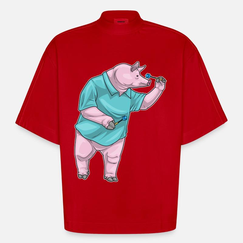 Fléchette cochon Fléchette - T-shirt bio épais oversize Boxy fabriqué en UE - rouge