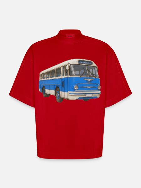 Old blue bus - Heavyweight Oversized Organic Boxy T-Shirt Made in EU - red