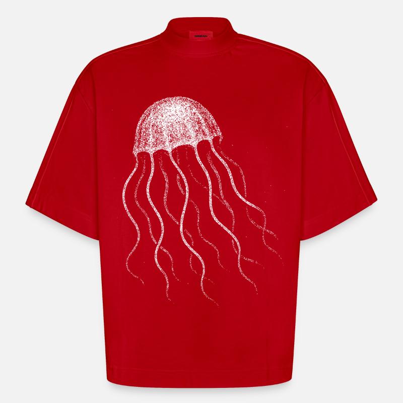 Jellyfish - Heavyweight Oversized Organic Boxy T-Shirt Made in EU - red