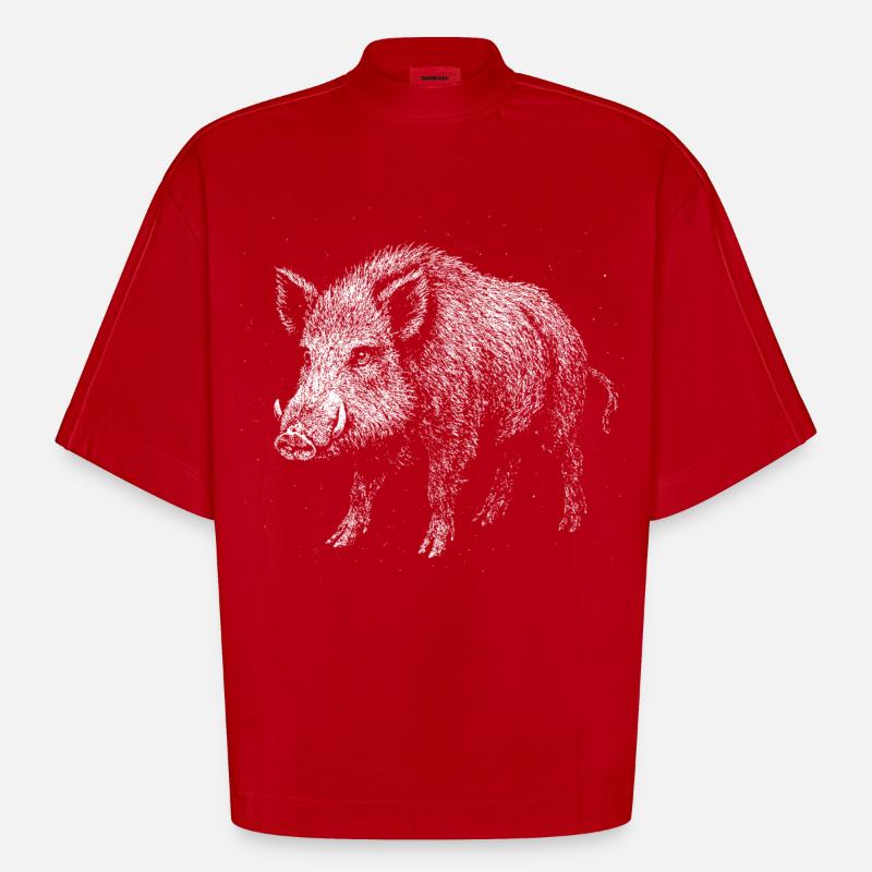 Sanglier - T-shirt bio épais oversize Boxy fabriqué en UE - rouge