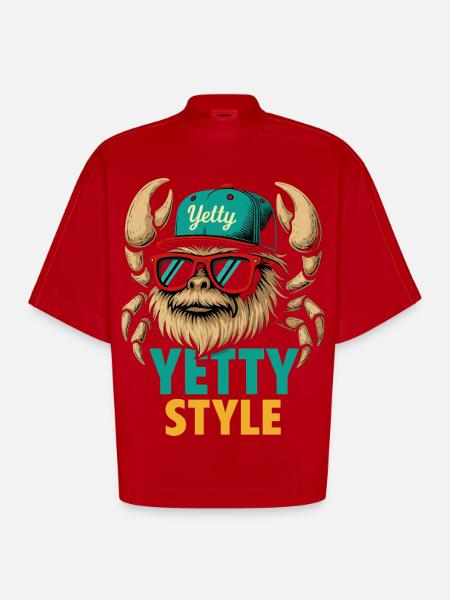 Yetty Style Yeti Graphic - Heavyweight Oversized Organic Boxy T-Shirt Made in EU - red