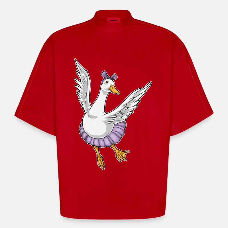 Duck Ballerina Ballet Dance - Heavyweight Oversized Organic Boxy T-Shirt Made in EU - red