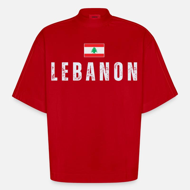 Fier drapeau libanais du Liban - T-shirt bio épais oversize Boxy fabriqué en UE - rouge