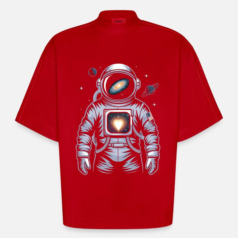 Conception d’astronaute de cœur de l’espace - T-shirt bio épais oversize Boxy fabriqué en UE - rouge