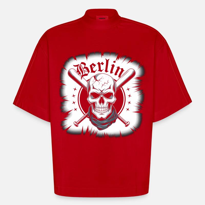Conception d’épées croisées crâne de Berlin - T-shirt bio épais oversize Boxy fabriqué en UE - rouge
