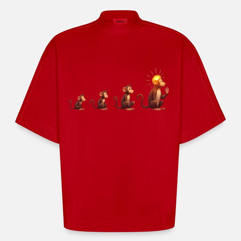 Evolution der Affen mit Sonnenkopf - Heavyweight Oversized Organic Boxy T-Shirt Made in EU - Rot