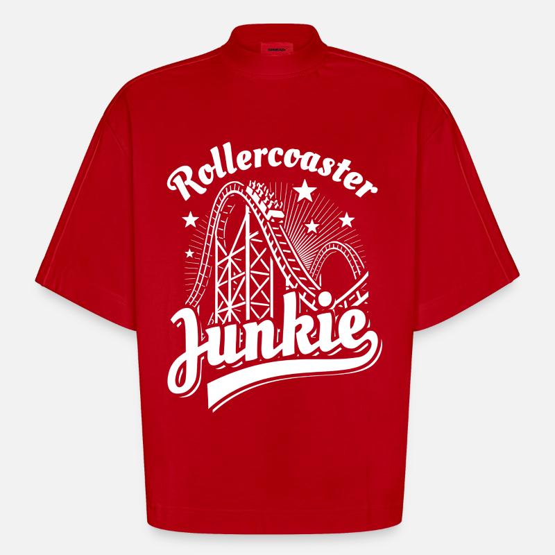 Rollercoaster Junkie - Roller Coaster - Loop - Heavyweight Oversized Organic Boxy T-Shirt Made in EU - red