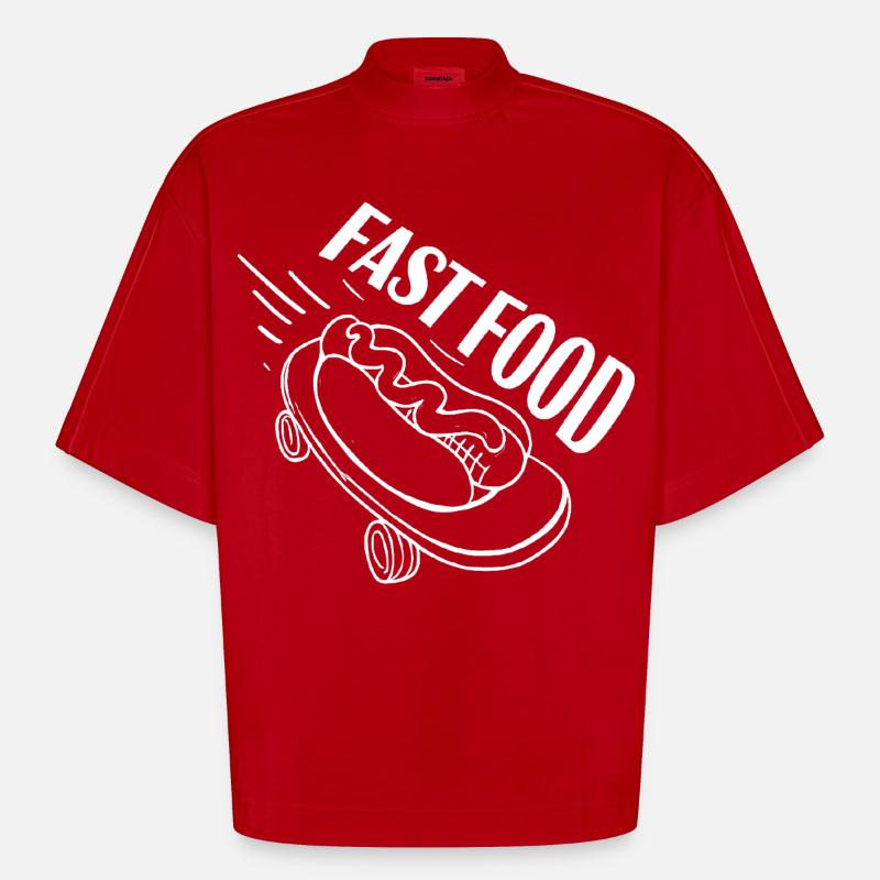 Fast Hot Dog Skateboard Longboard - T-shirt bio épais oversize Boxy fabriqué en UE - rouge