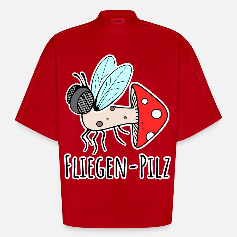 Fly agaric - half fly, half mushroom - Heavyweight Oversized Organic Boxy T-Shirt Made in EU - red