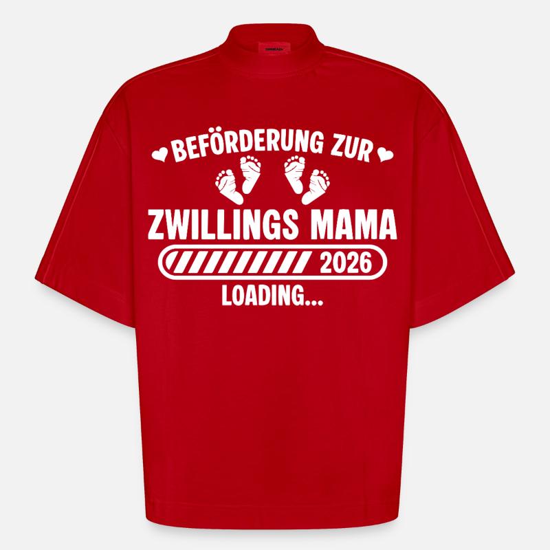 Beförderung zur Zwillings Mama 2026 loading - Heavyweight Oversized Organic Boxy T-Shirt Made in EU - Rot