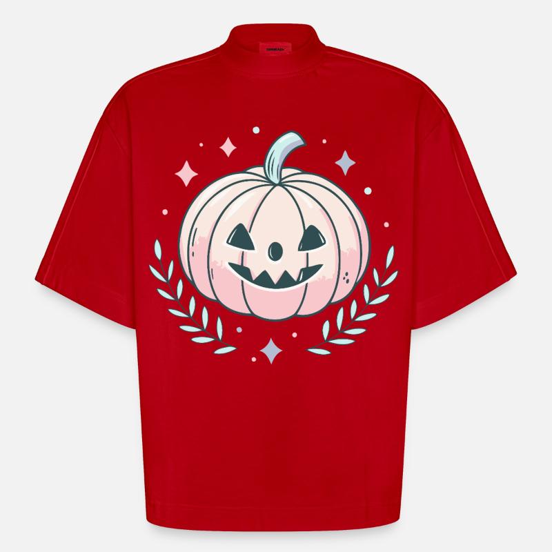Happy pastel pumpkin - Heavyweight Oversized Organic Boxy T-Shirt Made in EU - red