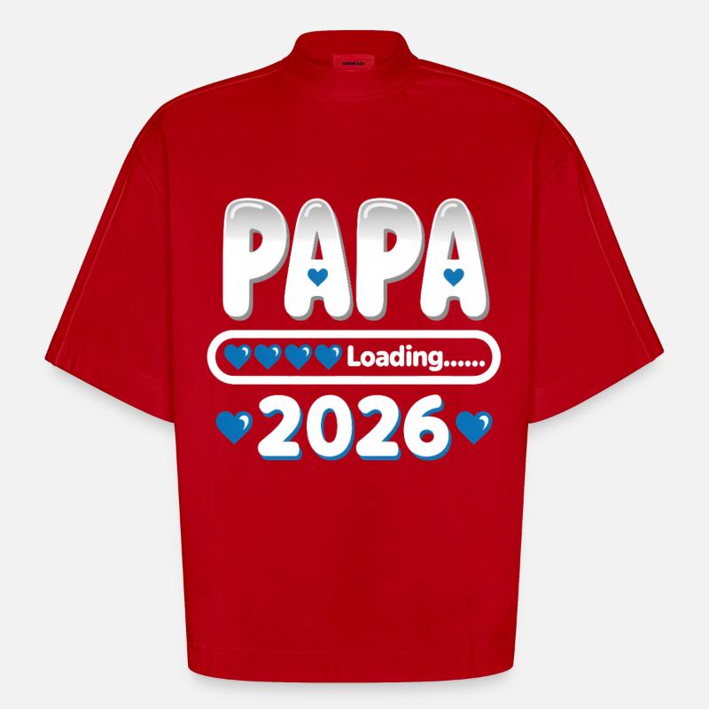 2026 Papa Loading – werdender Vater Geschenk - Heavyweight Oversized Organic Boxy T-Shirt Made in EU - Rot