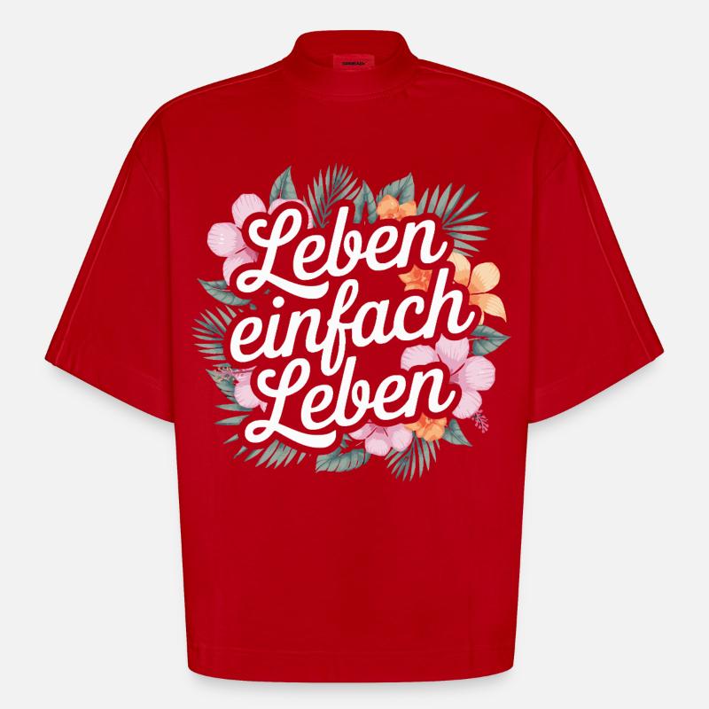 Vivre simplement - expressions positives - T-shirt bio épais oversize Boxy fabriqué en UE - rouge