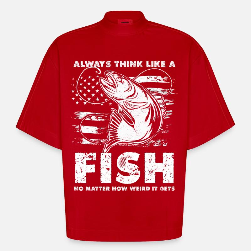 Fish Thoughts Flag Pattern - T-shirt bio épais oversize Boxy fabriqué en UE - rouge