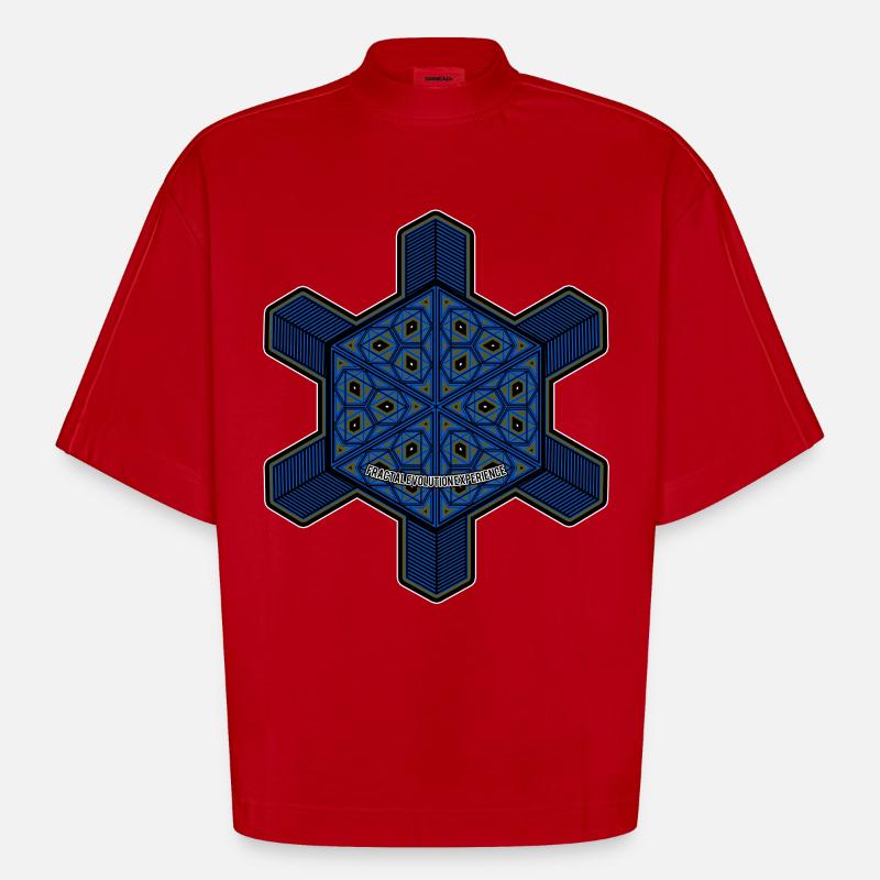 Expérience d’évolution fractale Mandala Psytrance Goa - T-shirt bio épais oversize Boxy fabriqué en UE - rouge