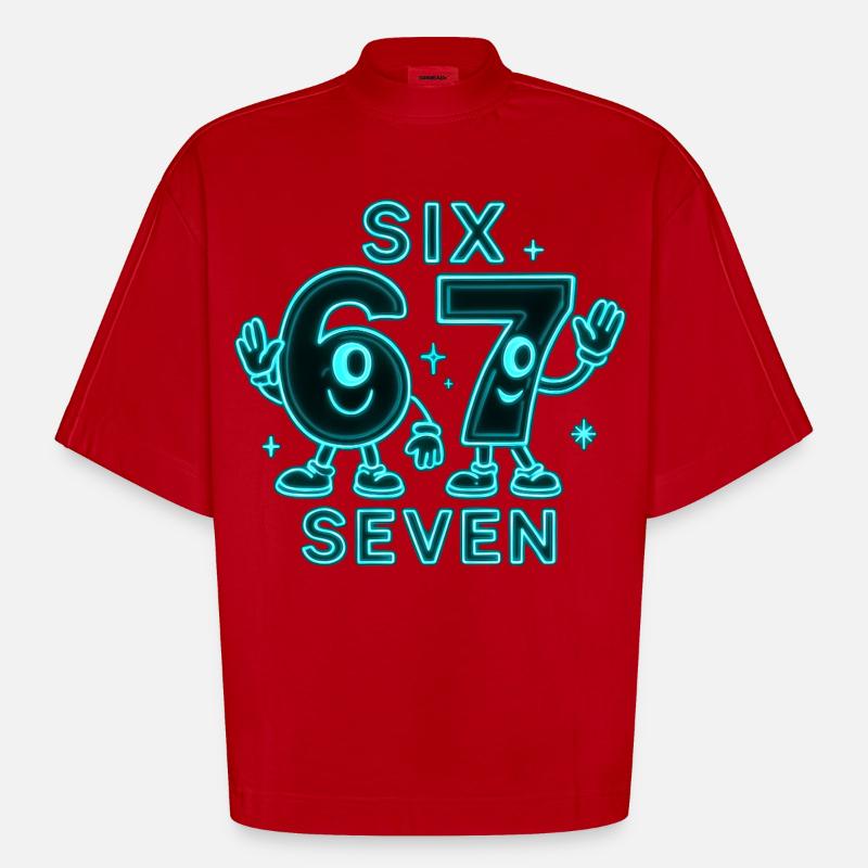 6 7 Sechs Sieben Meme Geschenk - Heavyweight Oversized Organic Boxy T-Shirt Made in EU - Rot