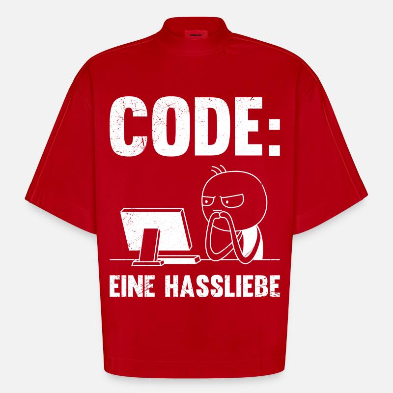 Coder CODE EINE HASSLIEBE LUSTIG - Heavyweight Oversized Organic Boxy T-Shirt Made in EU - Rot