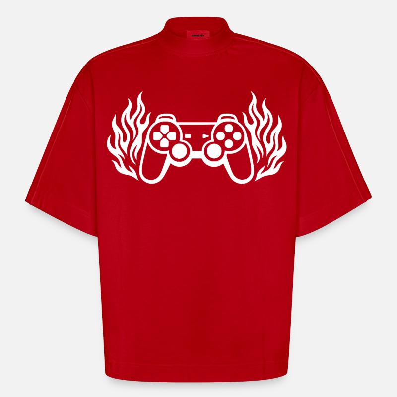 Flames controller, burning gamepad graphics - Heavyweight Oversized Organic Boxy T-Shirt Made in EU - red