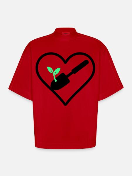 Gardening Heart – Green Passion - Heavyweight Oversized Organic Boxy T-Shirt Made in EU - red