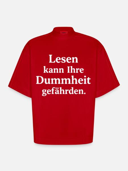 Reading can jeopardize your stupidity - Heavyweight Oversized Organic Boxy T-Shirt Made in EU - red