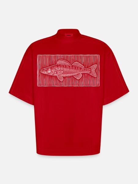 Line-Art – Edles Angler & Fischer Design - Heavyweight Oversized Organic Boxy T-Shirt Made in EU - Rot