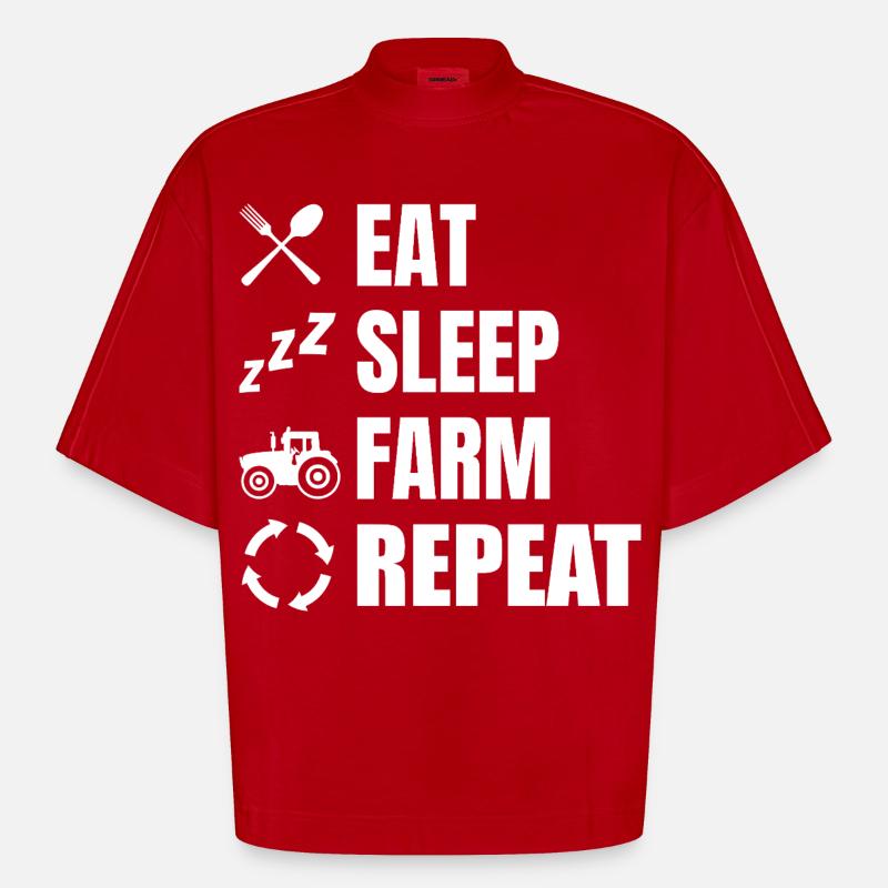 Manger, dormir, labourer, répéter - T-shirt bio épais oversize Boxy fabriqué en UE - rouge