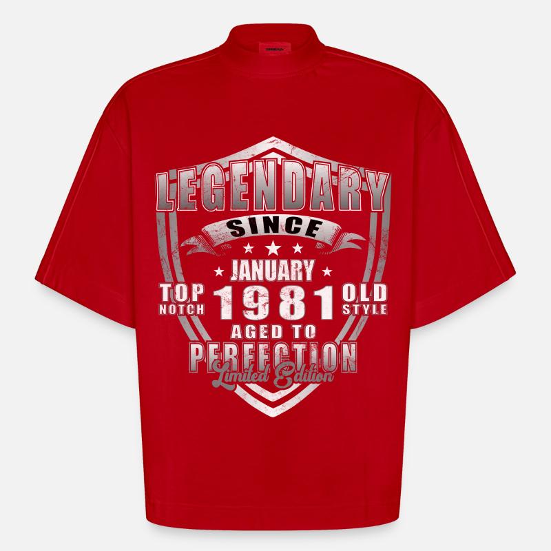 Janvier 1981 anniversaire janvier 1981 Janvier - T-shirt bio épais oversize Boxy fabriqué en UE - rouge