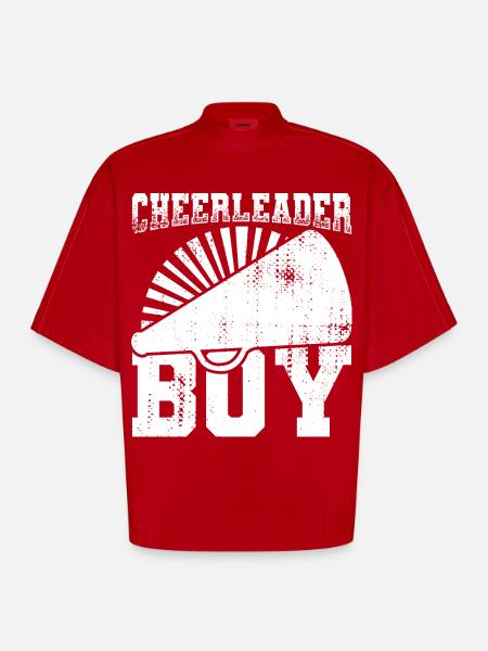 Cheerleader Boy - Heavyweight Oversized Organic Boxy T-Shirt Made in EU - red