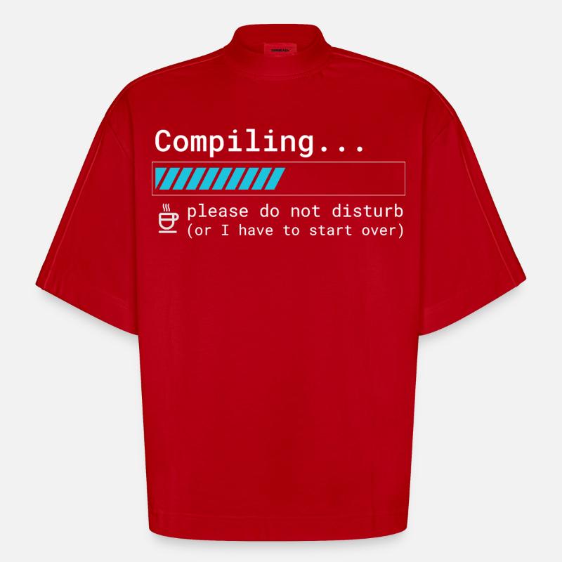 Lustiges Programmierer T-Shirt - Compiling Please  - Heavyweight Oversized Organic Boxy T-Shirt Made in EU - Rot