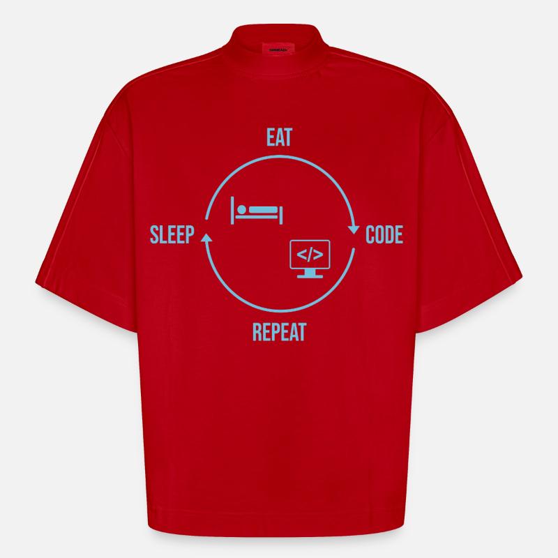 Eat Sleep Code Repeat - Programmierer Kreislauf - Heavyweight Oversized Organic Boxy T-Shirt Made in EU - Rot