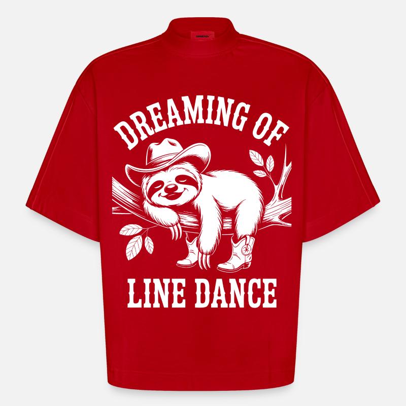 Sloth Dreaming Line Dance - Heavyweight Oversized Organic Boxy T-Shirt Made in EU - red