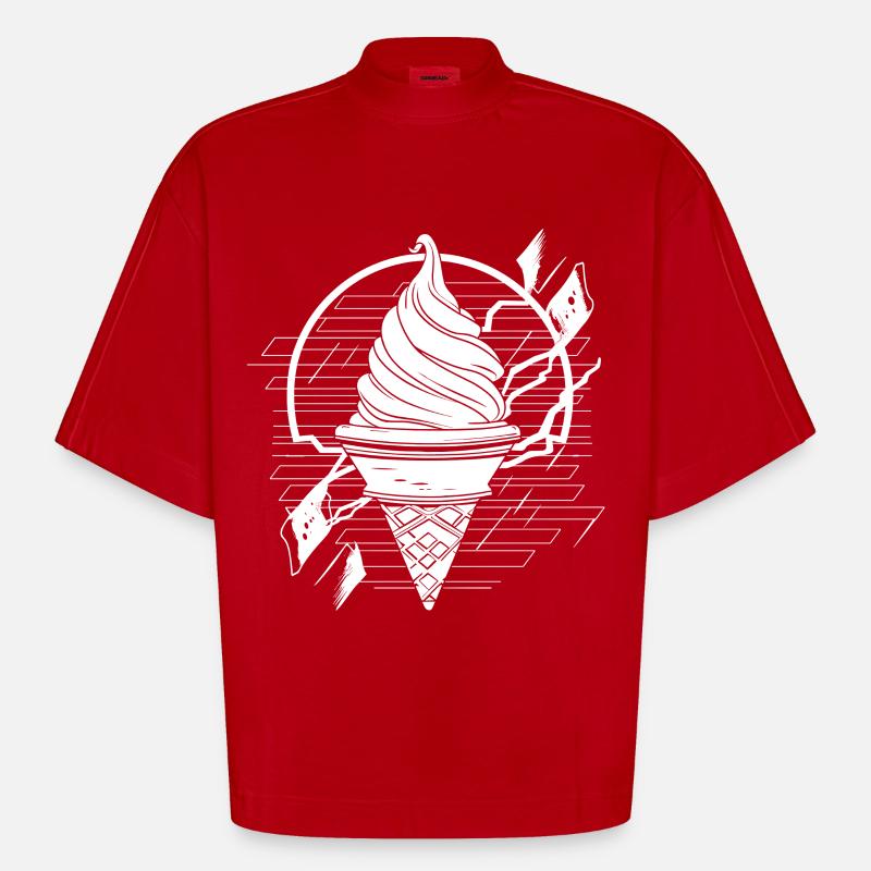 Dessin de glace douce - T-shirt bio épais oversize Boxy fabriqué en UE - rouge