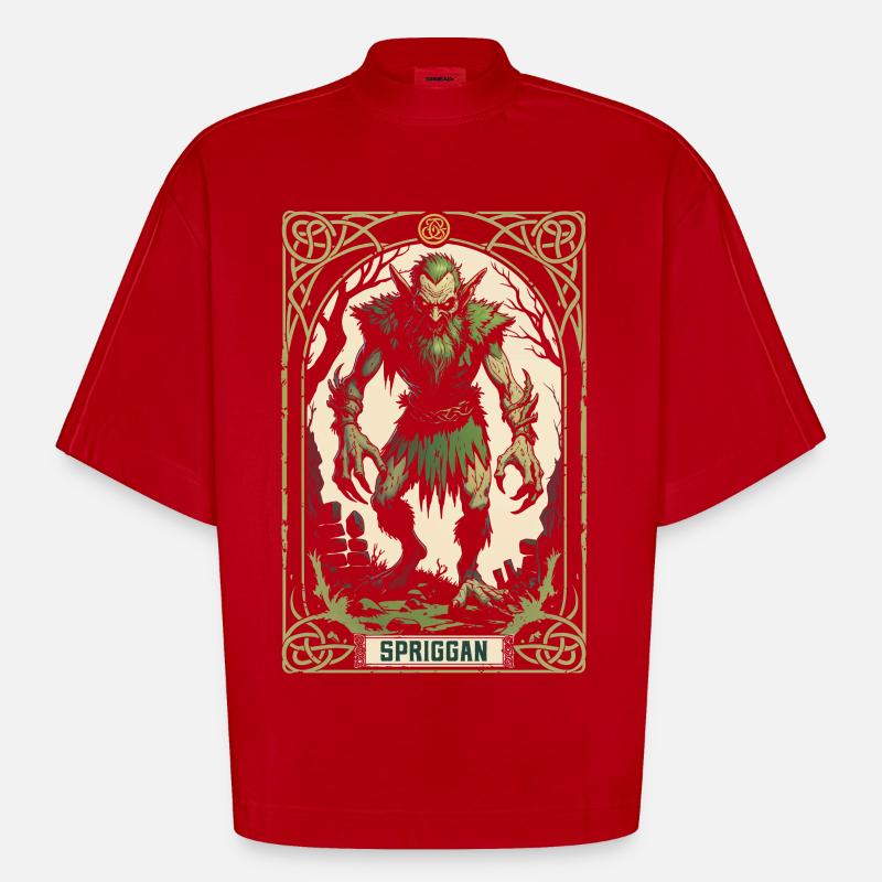 Spriggan Mythological Creatures - Heavyweight Oversized Organic Boxy T-Shirt Made in EU - red