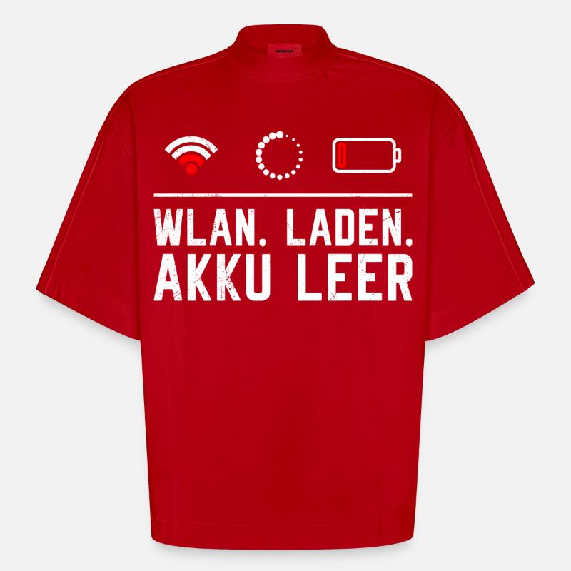 Coder WLAN. LADEN. AKKU LEER LUSTIG - Heavyweight Oversized Organic Boxy T-Shirt Made in EU - Rot