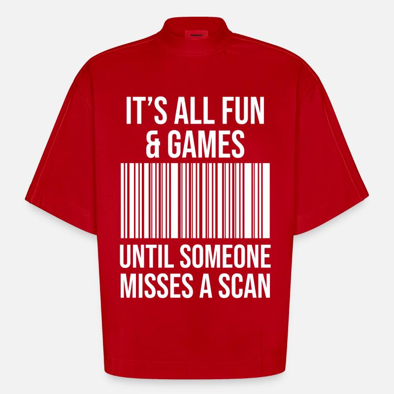 Barcode joke: Fun while scanning - Heavyweight Oversized Organic Boxy T-Shirt Made in EU - red