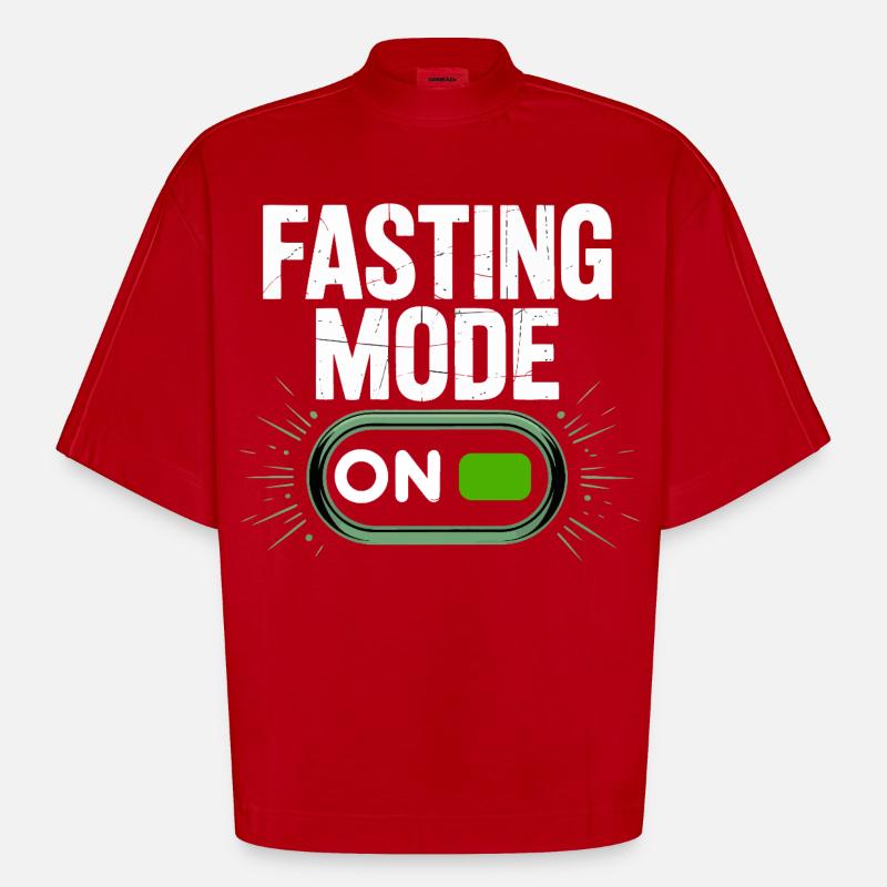 Fasting Mode ON Switch Design - Heavyweight Oversized Organic Boxy T-Shirt Made in EU - red