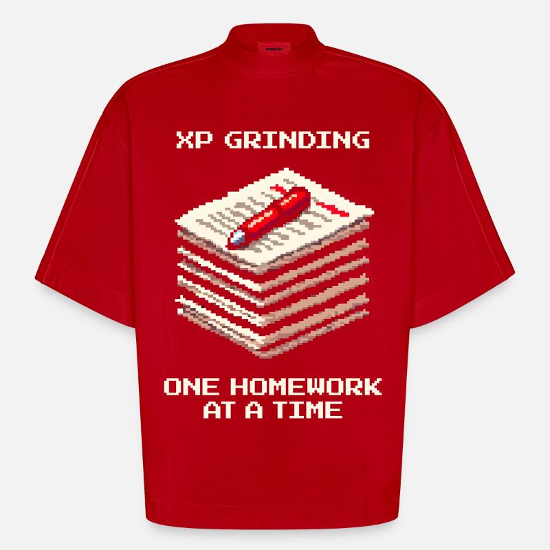 XP Grind : Devoirs pour devoirs | École - T-shirt bio épais oversize Boxy fabriqué en UE - rouge