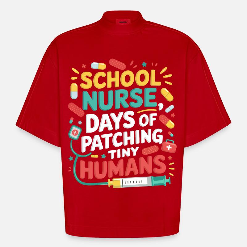 Schulkrankenschwester Patchwork Minis - Heavyweight Oversized Organic Boxy T-Shirt Made in EU - Rot