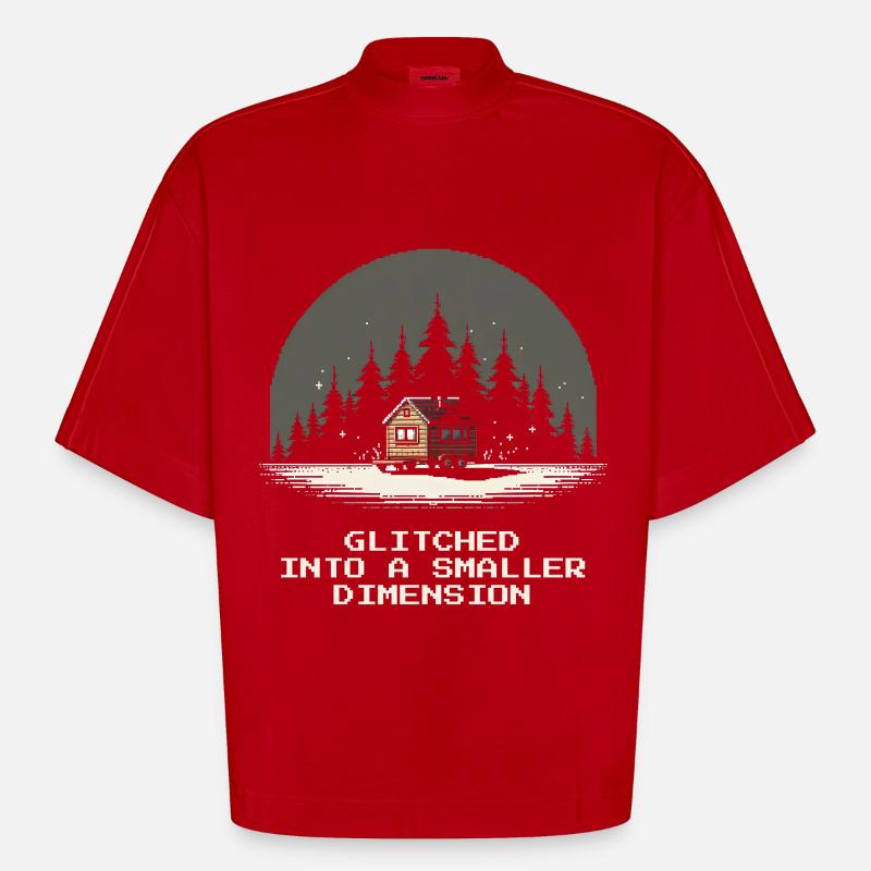 Dimension plus petite buggée | Micro-maison - T-shirt bio épais oversize Boxy fabriqué en UE - rouge