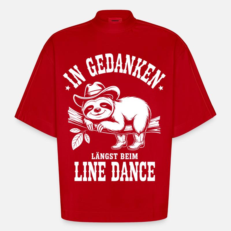 Sloth Line Dance Thoughts - Heavyweight Oversized Organic Boxy T-Shirt Made in EU - red