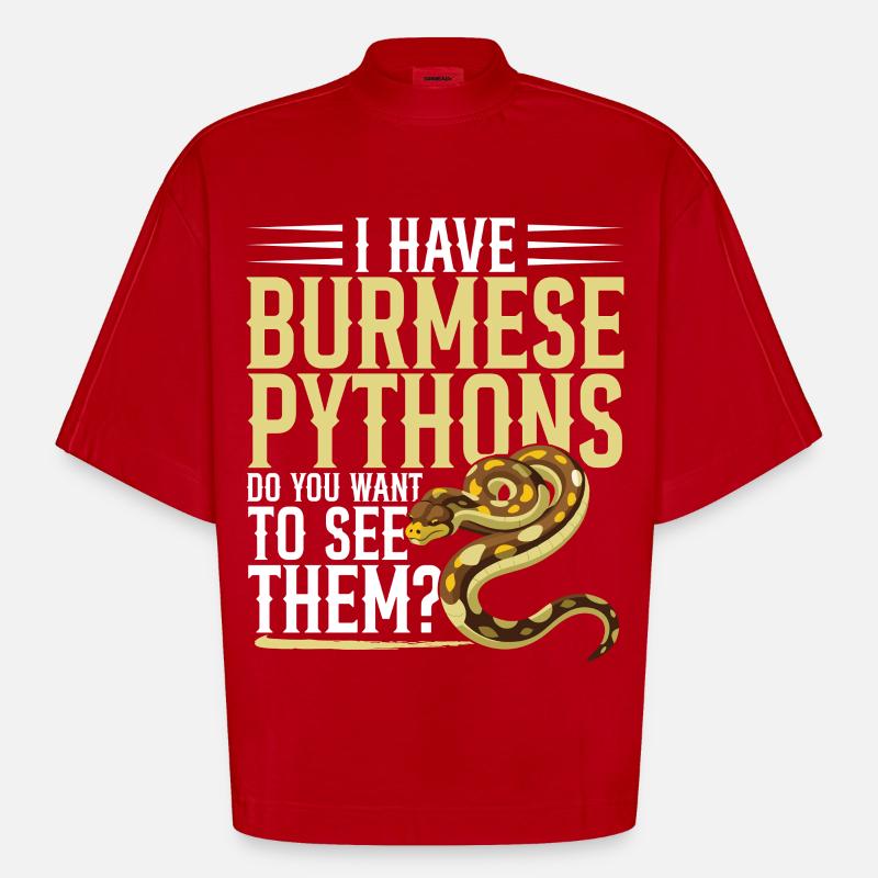 Burmesische Python HDE Schlangen-Stofftier-Reptil - Heavyweight Oversized Organic Boxy T-Shirt Made in EU - Rot