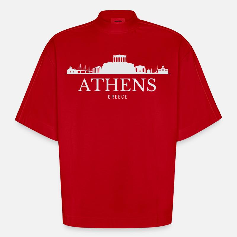 Silhouette d’Athènes, Grèce d’Athènes - T-shirt bio épais oversize Boxy fabriqué en UE - rouge
