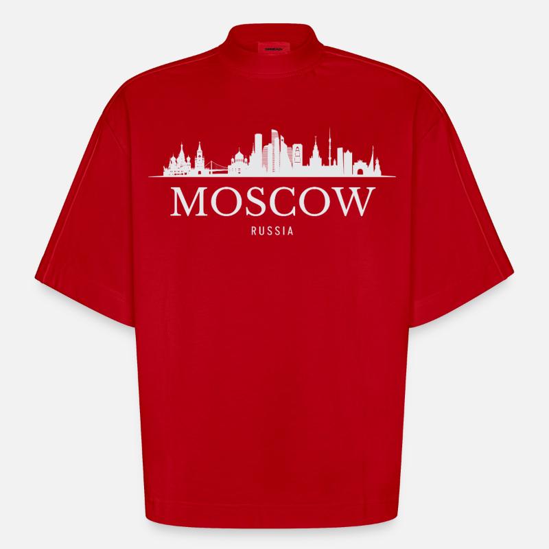 Silhouette de Moscou, Moscou Russie - T-shirt bio épais oversize Boxy fabriqué en UE - rouge