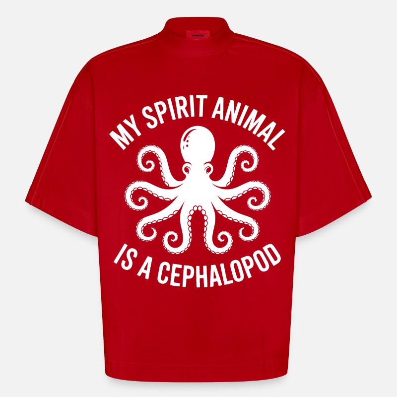 Idée de cadeau pour pieuvre - T-shirt bio épais oversize Boxy fabriqué en UE - rouge