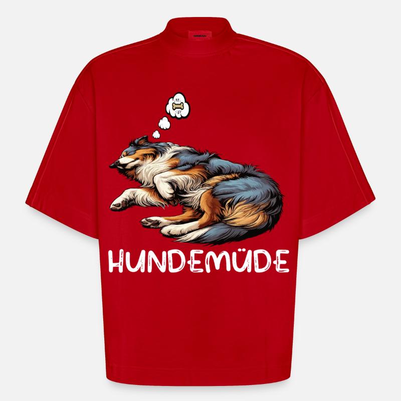 Hundemüde Australian Shepherd Aussie Aussiehalter - Heavyweight Oversized Organic Boxy T-Shirt Made in EU - Rot
