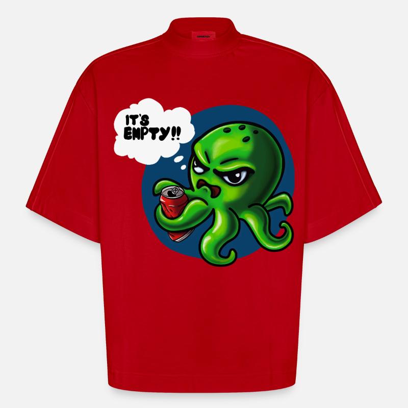 Grumpy Kraken - T-shirt bio épais oversize Boxy fabriqué en UE - rouge